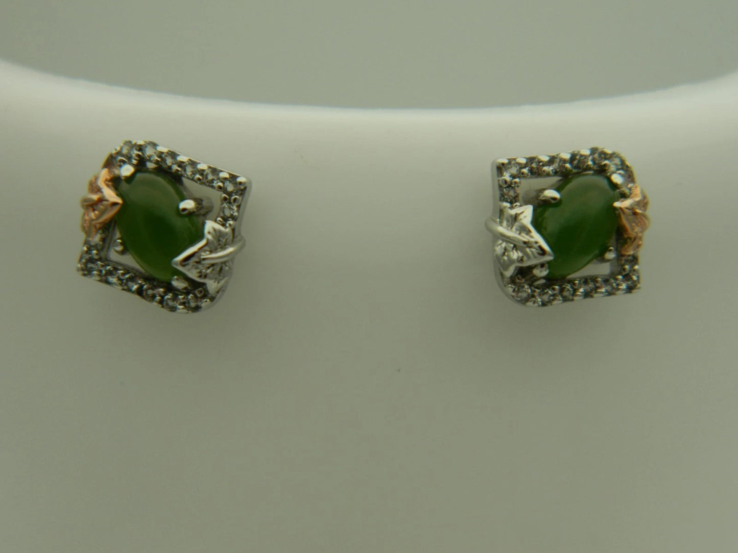 Clogau Sterling Silver & 9ct Rose Gold Ivy Leaf Green Jasper Stud Earrings RRP £179.00