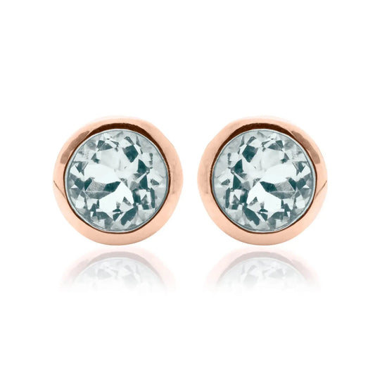 Clogau Sterling Silver & 9ct Rose Gold Aquamarine March Birthstone Stud Earrings