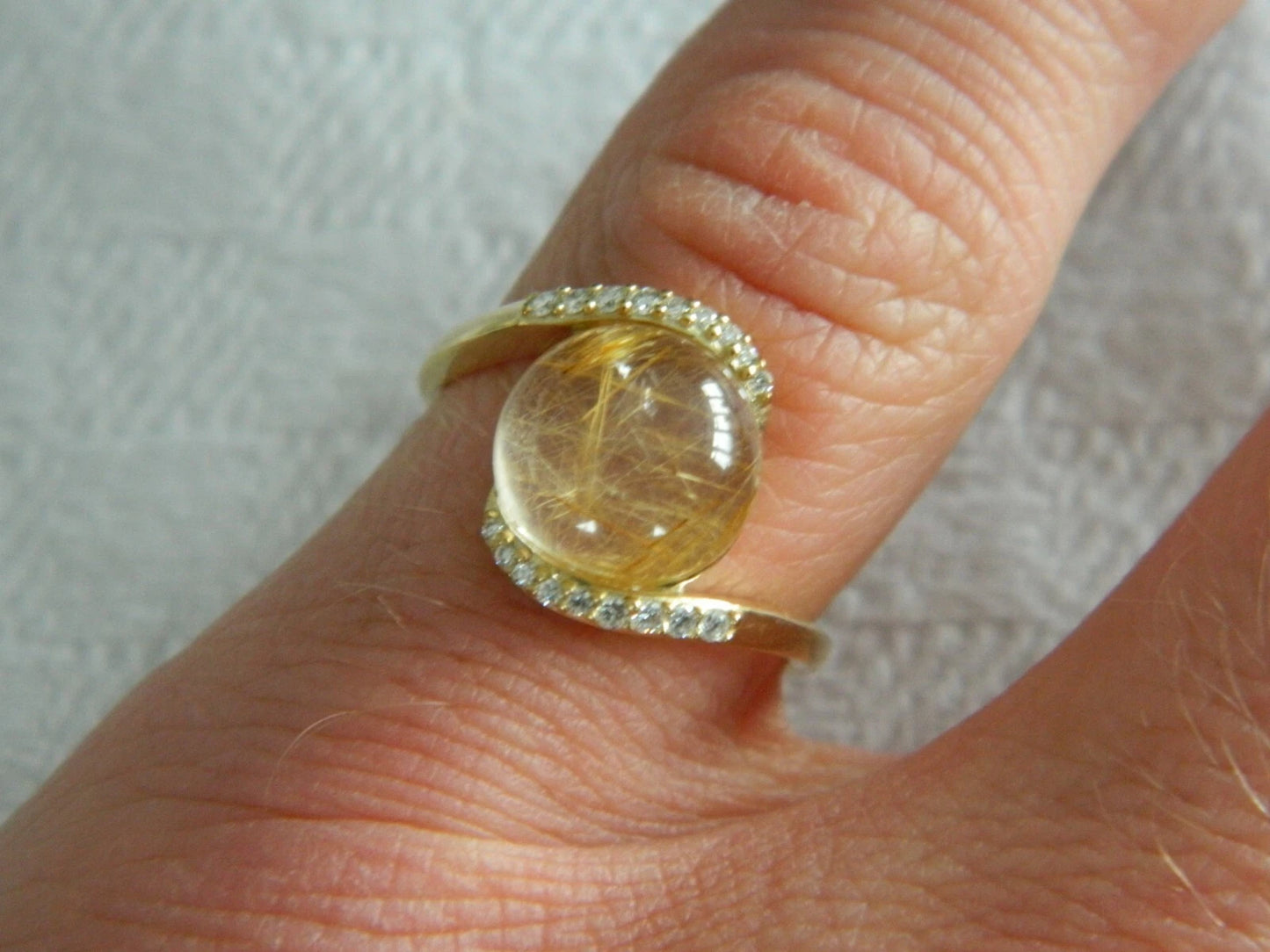 Welsh Clogau 9ct Yellow Gold Venus Rutilated Quartz & Diamond Ring size J or N