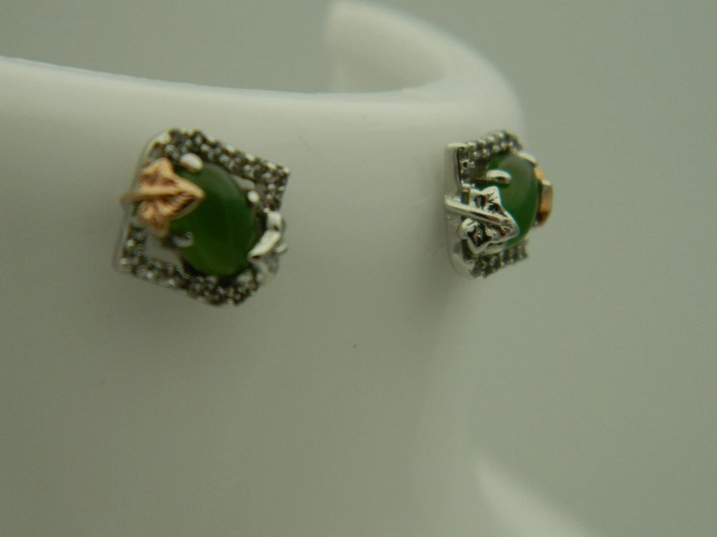 Clogau Sterling Silver & 9ct Rose Gold Ivy Leaf Green Jasper Stud Earrings RRP £179.00