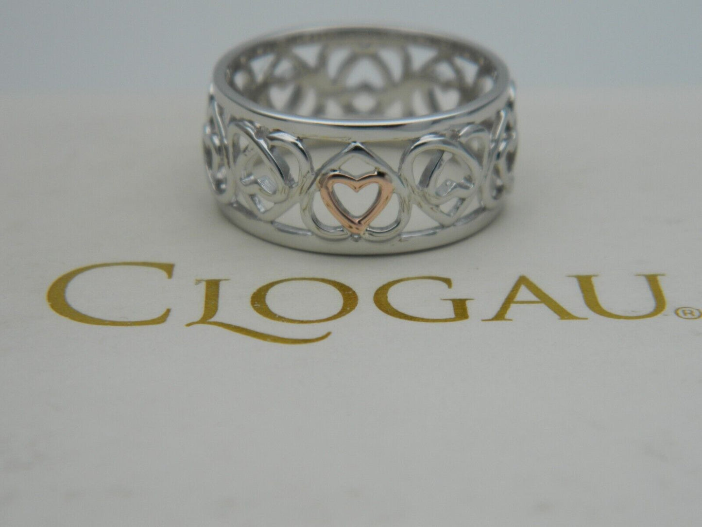 Clogau Sterling Silver & 9ct Rose Gold Affinity Heart Band Ring size L, M, N, O or P