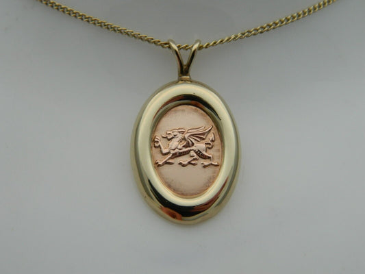Clogau 9ct Yellow & Rose Gold Oval Welsh Dragon Pendant (USED)