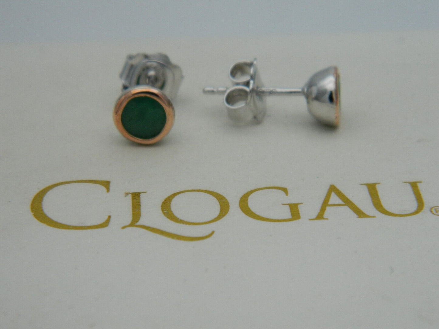 Clogau Sterling Silver & 9ct Rose Gold Emerald May Birthstone Stud Earrings