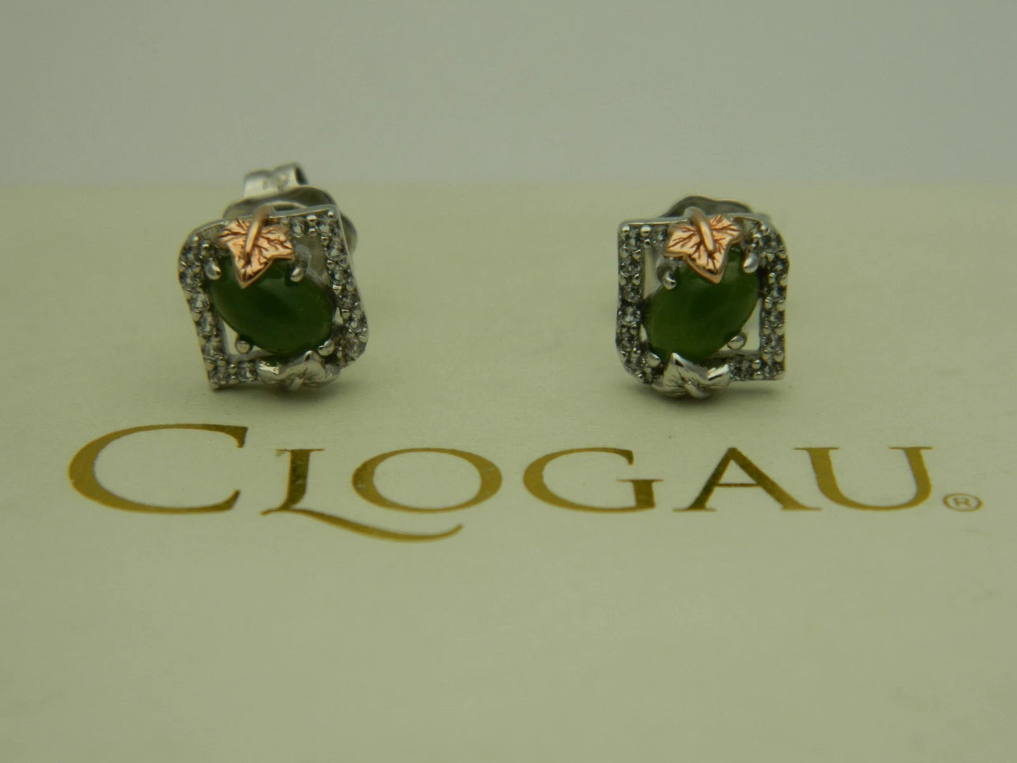 Clogau Sterling Silver & 9ct Rose Gold Ivy Leaf Green Jasper Stud Earrings RRP £179.00