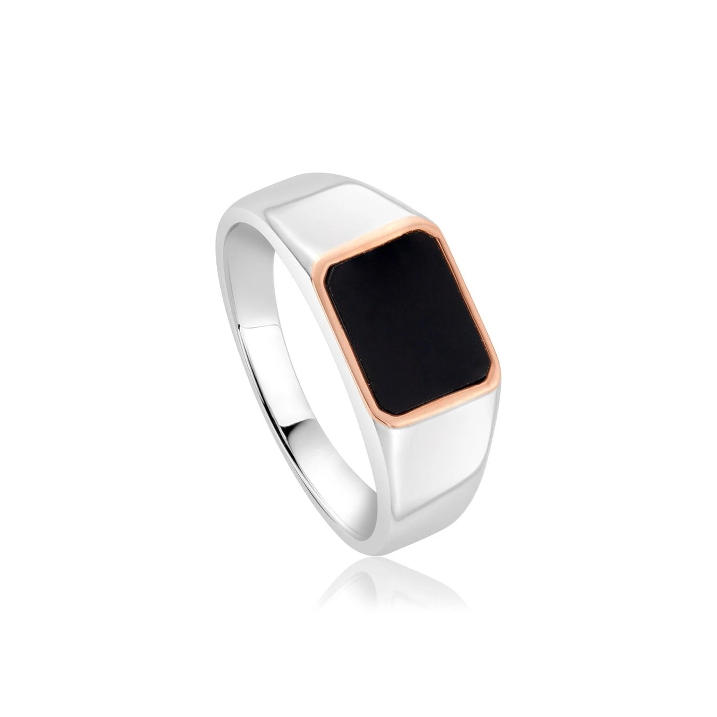 Clogau Sterling Silver & 9ct Rose Gold Black Onyx Unisex Signet Ring RRP £189.00 size M, N or P