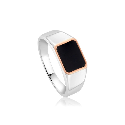 Clogau Sterling Silver & 9ct Rose Gold Black Onyx Unisex Signet Ring RRP £189.00 size M, N or P