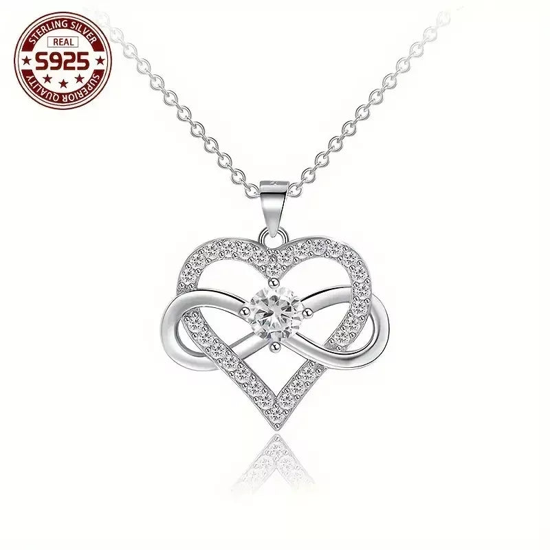 Sterling Silver Infinity Heart Cubic Zirconia Pendant & Chain