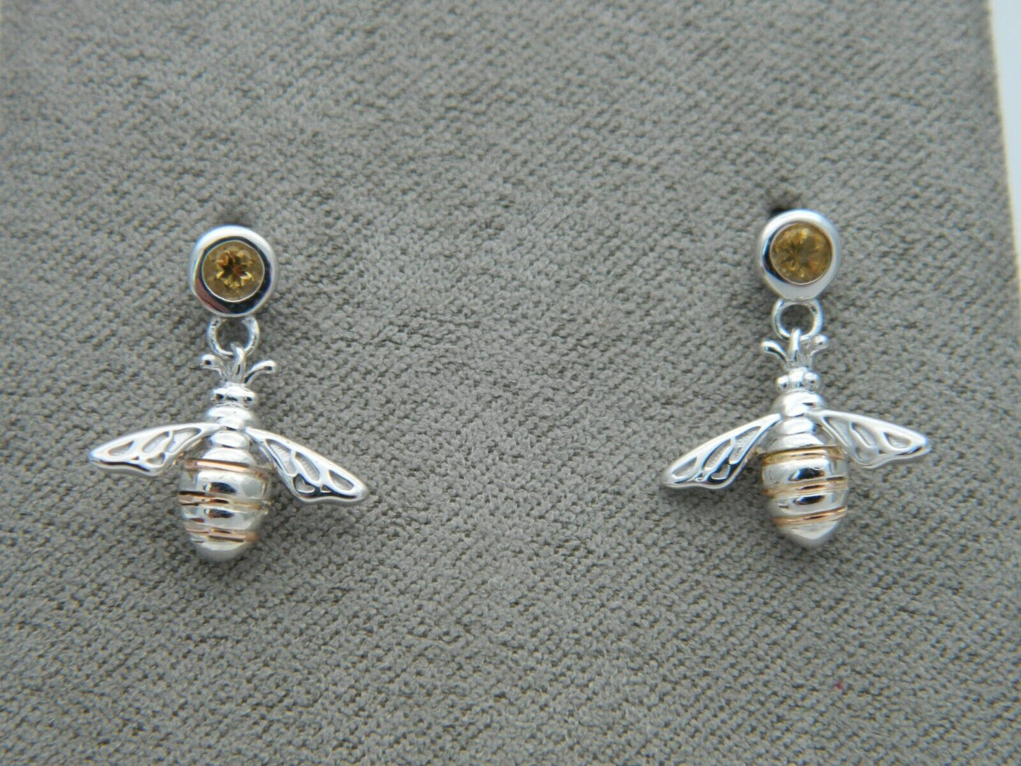 Clogau Sterling Silver & 9ct Rose Gold Honey Bee Citrine Drop Earrings