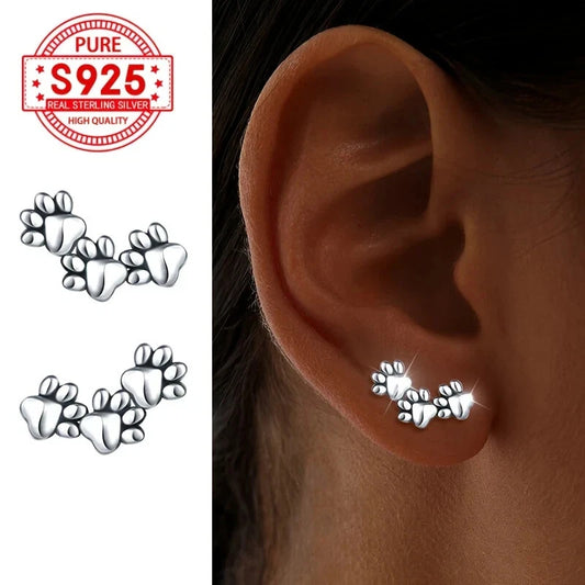 Sterling Silver Triple Paw Prints Stud Earrings