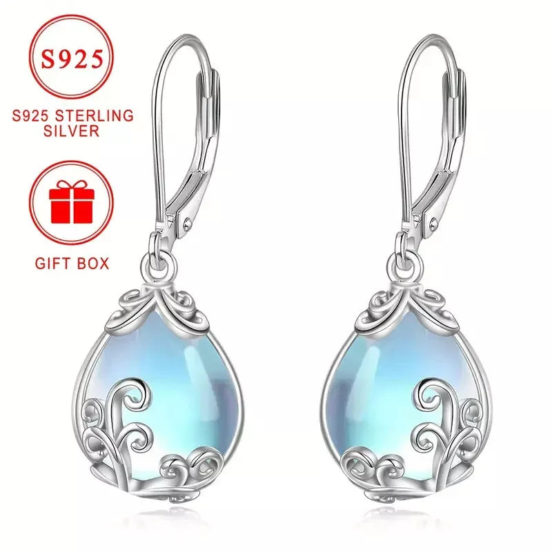 Sterling Silver Filigree Moonstone Teardrop Drop Earrings