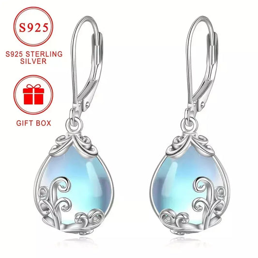 Sterling Silver Filigree Moonstone Teardrop Drop Earrings