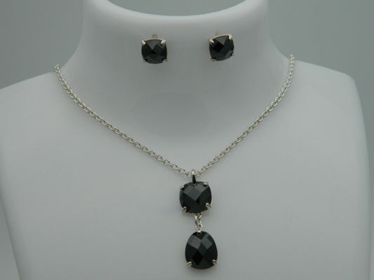 Sterling Silver & Black Cubic Zirconia Pendant & Earrings