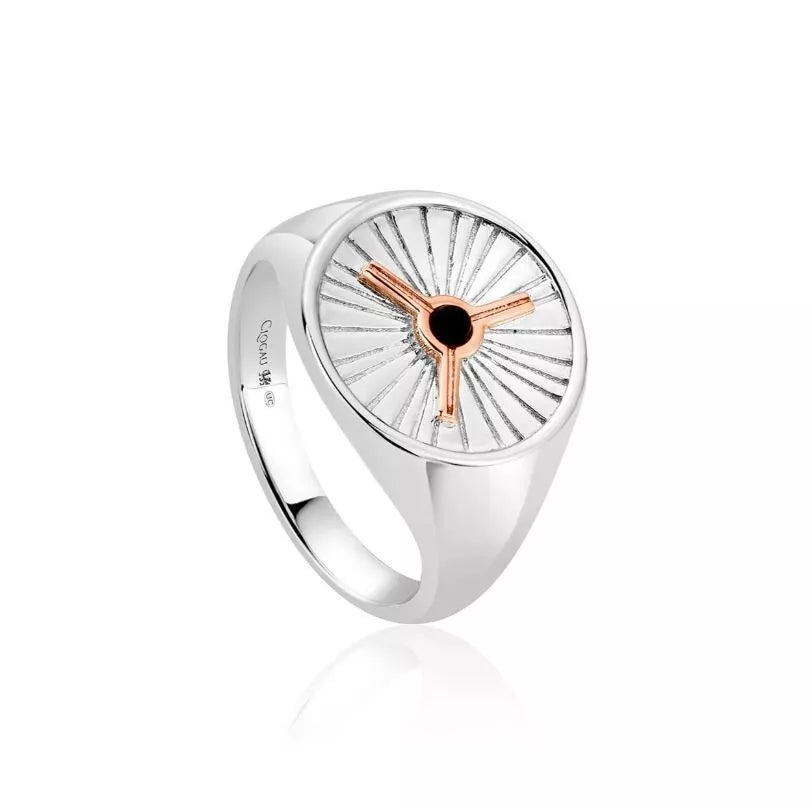 Clogau Sterling Silver & 9ct Rose Gold Wyddfa Summit Black Onyx Signet Ring RRP £179.00 size Q