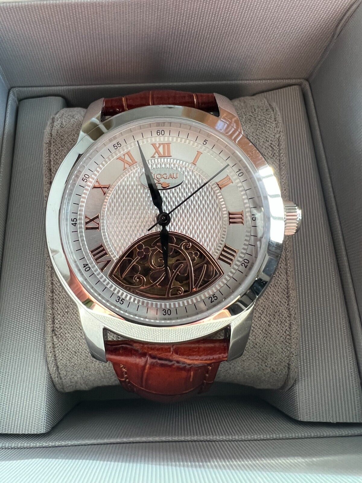 Clogau Large Men's Baroque Tree of Life Watch With Brown Leather Strap