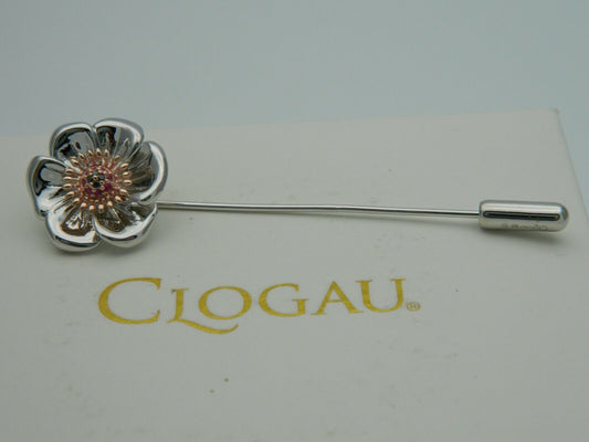 Clogau Sterling Silver & 9ct Rose Gold Welsh Poppy Diamond & Ruby Lapel Pin