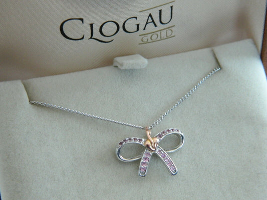 Clogau Sterling Silver & 9ct Rose Gold Tree of Life Pink Sapphire Bow Pendant