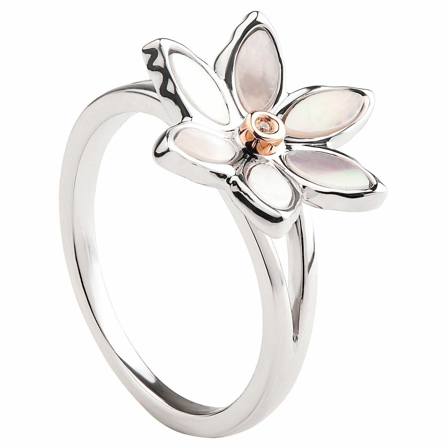 Clogau Sterling Silver & 9ct Rose Gold Lady Snowdon Mother of Pearl & Diamond Ring