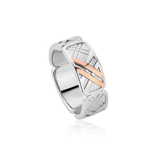 Clogau Sterling Silver & 9ct Rose Gold Welsh Tartan Unisex Ring RRP £149.00 size P or T