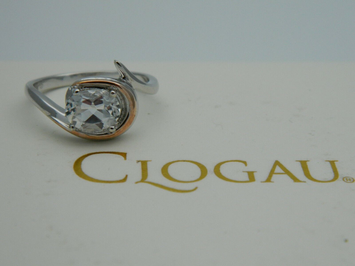 Clogau Sterling Silver & 9ct Rose Gold Serenade White Topaz Ring size N or O