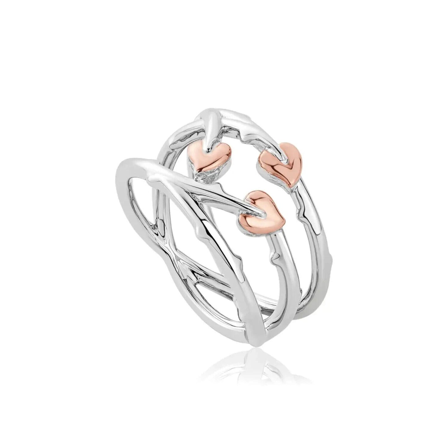 Clogau Sterling Silver & 9ct Rose Gold Betrayal Triple Heart Ring