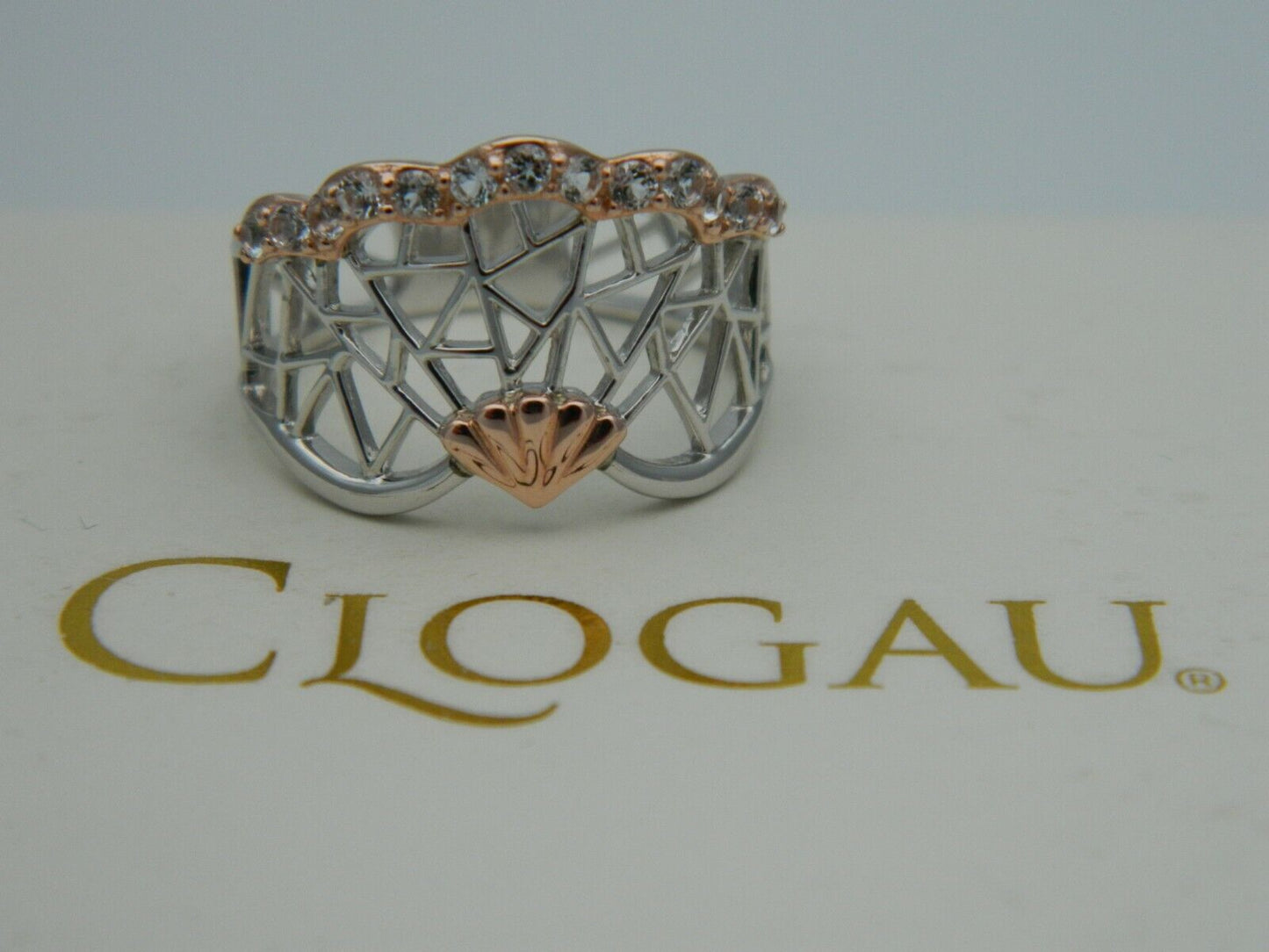 Clogau Sterling Silver & 9ct Rose Gold White Peacock Topaz Ring