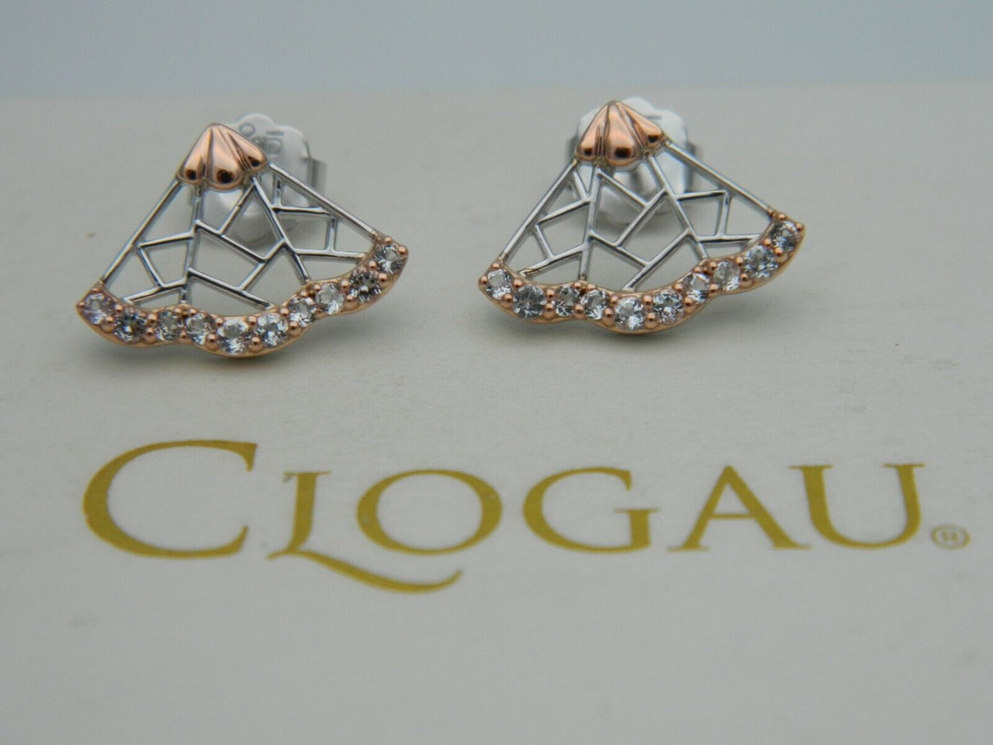 Clogau Sterling Silver & 9ct Rose Gold Peacock White Topaz Stud Earrings