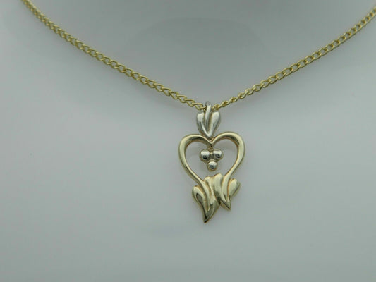 Cymru y Metel 9ct Yellow & White Gold Tree of Life Heart Pendant