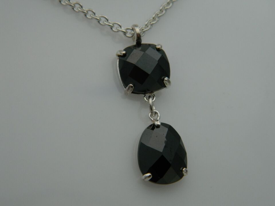 Sterling Silver & Black Cubic Zirconia Pendant & Earrings