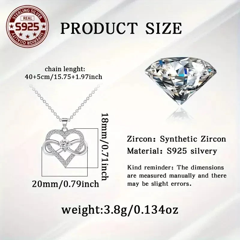 Sterling Silver Infinity Heart Cubic Zirconia Pendant & Chain