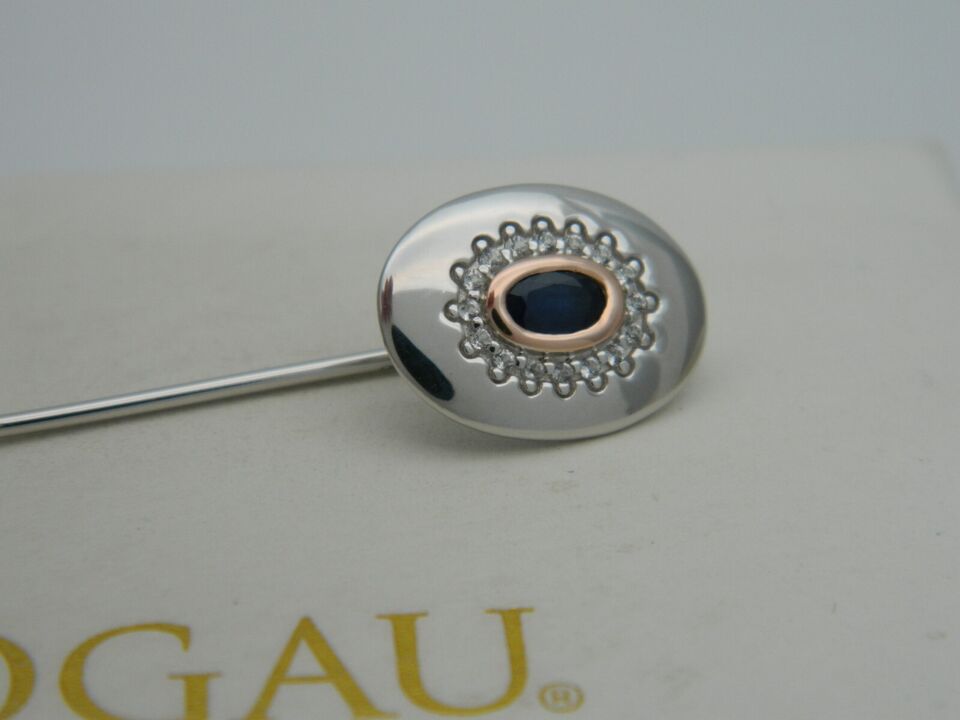 Clogau Sterling Silver & 9ct Rose Gold Princess Diana Blue Sapphire Lapel Pin