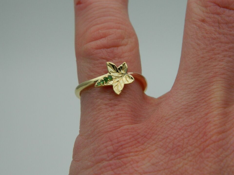 Clogau 9ct Yellow & Rose Gold Ivy Leaf Tsavorite Ring size O