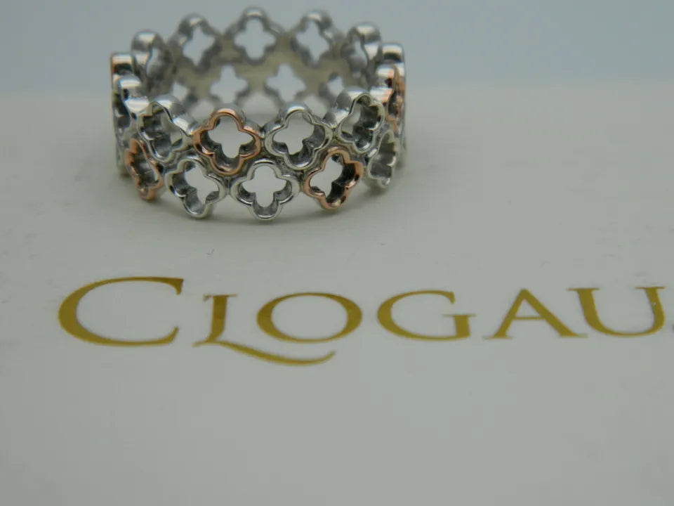 Clogau Sterling Silver & 9ct Rose Gold Tudor Court Ring size N 1/2 or O 1/2