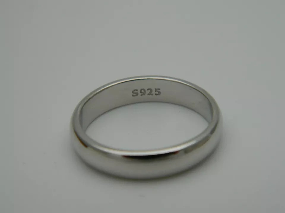 S925 Sterling Silver 4mm Unisex Wedding Band Ring size K 1/2, L 1/2, N 1/2, P 1/2, R, T 1/2 or V 1/2