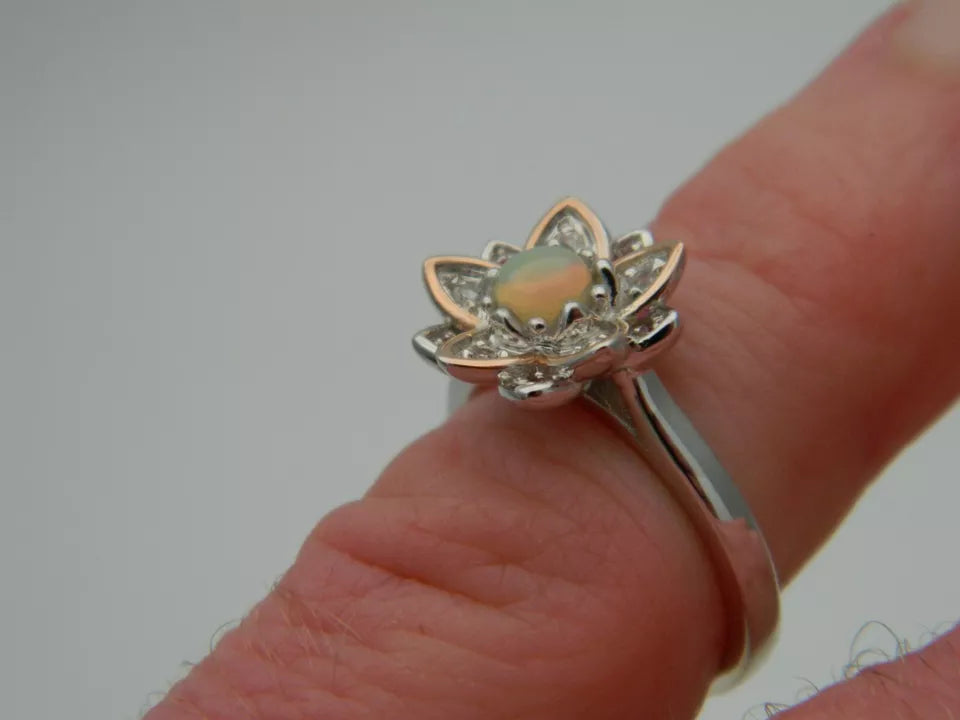 Clogau Sterling Silver 9ct Rose Gold Lotus Opal Topaz Ring