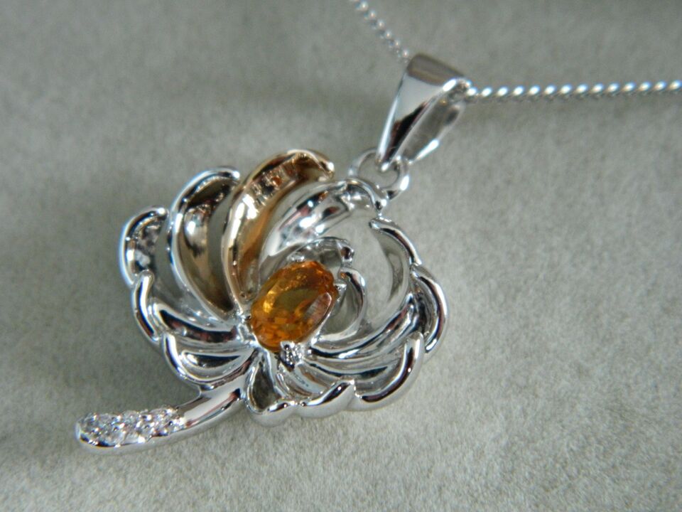 Clogau Sterling Silver & 9ct Rose Gold Chrysanthemum Citrine & White Topaz Pendant