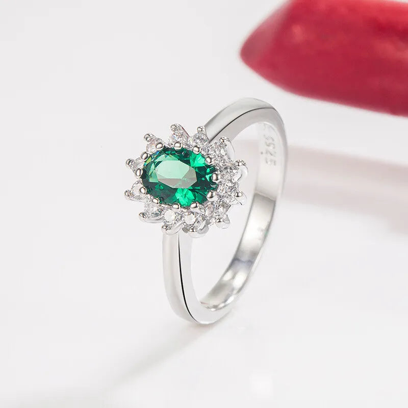 Sterling Silver Green Cubic Zirconia Cocktail Ring size P 1/2