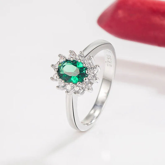 Sterling Silver Green Cubic Zirconia Cocktail Ring size P 1/2