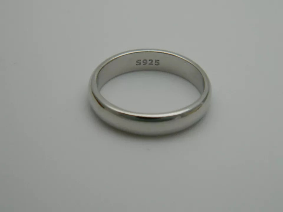 S925 Sterling Silver 4mm Unisex Wedding Band Ring size K 1/2, L 1/2, N 1/2, P 1/2, R, T 1/2 or V 1/2