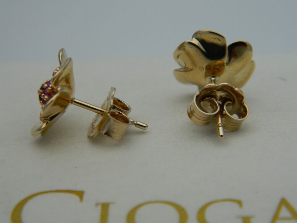 Clogau 9ct Yellow & Rose Gold Ruby & Black Diamond Welsh Poppy Stud Earrings RRP £430.00