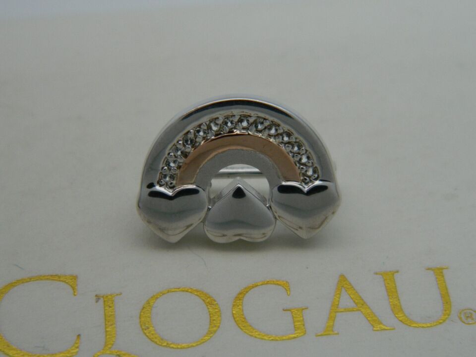 Clogau Sterling Silver & 9ct Rose Gold Enfys Bach Rainbow Heart Topaz Pin Badge RRP £129.00