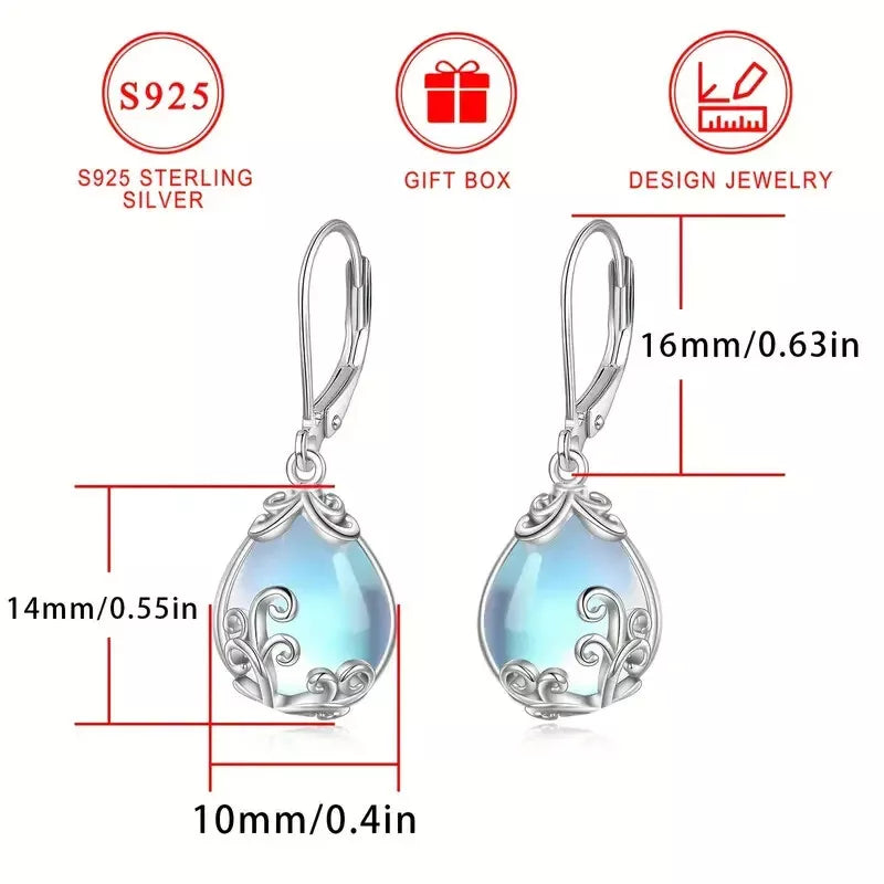 Sterling Silver Filigree Moonstone Teardrop Drop Earrings