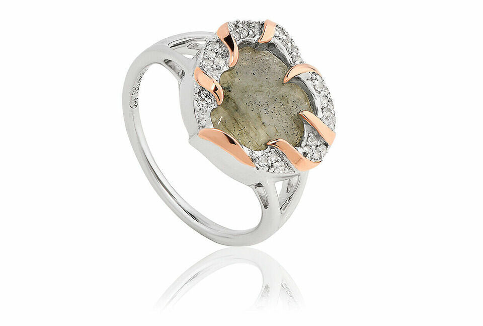 Clogau Sterling Silver & 9ct Rose Gold Dinas Emrys Labradorite & White Topaz Ring