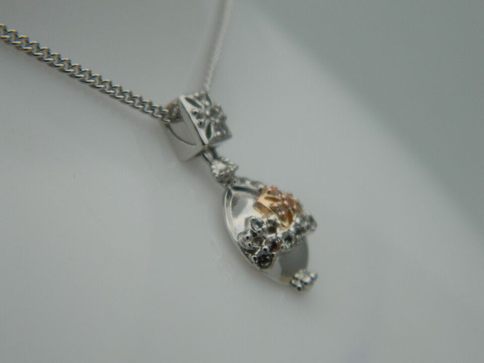 Sterling Sterling Silver & 9ct Rose Gold Royal Crown White Topaz Pendant