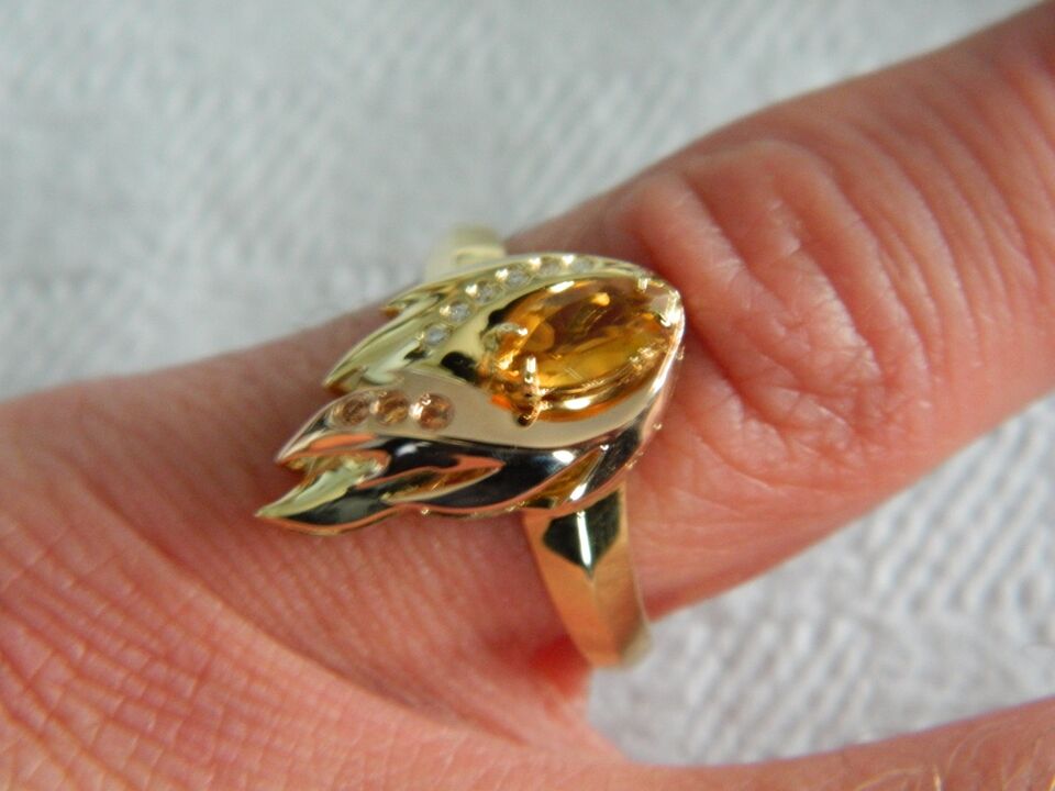 Clogau 18ct Yellow & Rose Gold Fire Bird Diamond, Citrine & Yellow Sapphire Ring size P