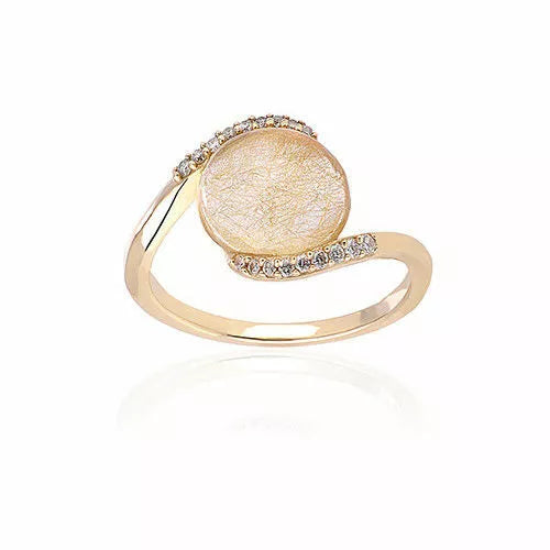 Welsh Clogau 9ct Yellow Gold Venus Rutilated Quartz & Diamond Ring size J or N