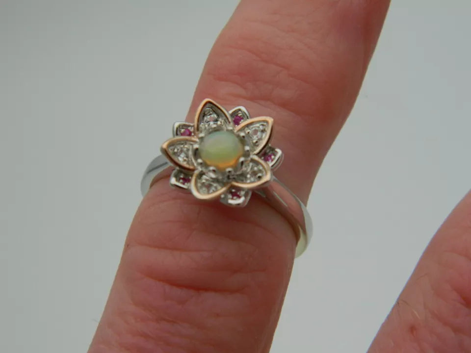 Clogau Sterling Silver 9ct Rose Gold Lotus Opal Topaz Ring size K or N