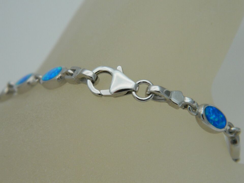 Sterling Silver Blue Opal Oval Bracelet