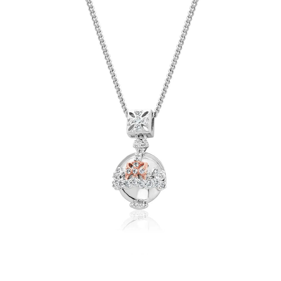 Sterling Sterling Silver & 9ct Rose Gold Royal Crown White Topaz Pendant